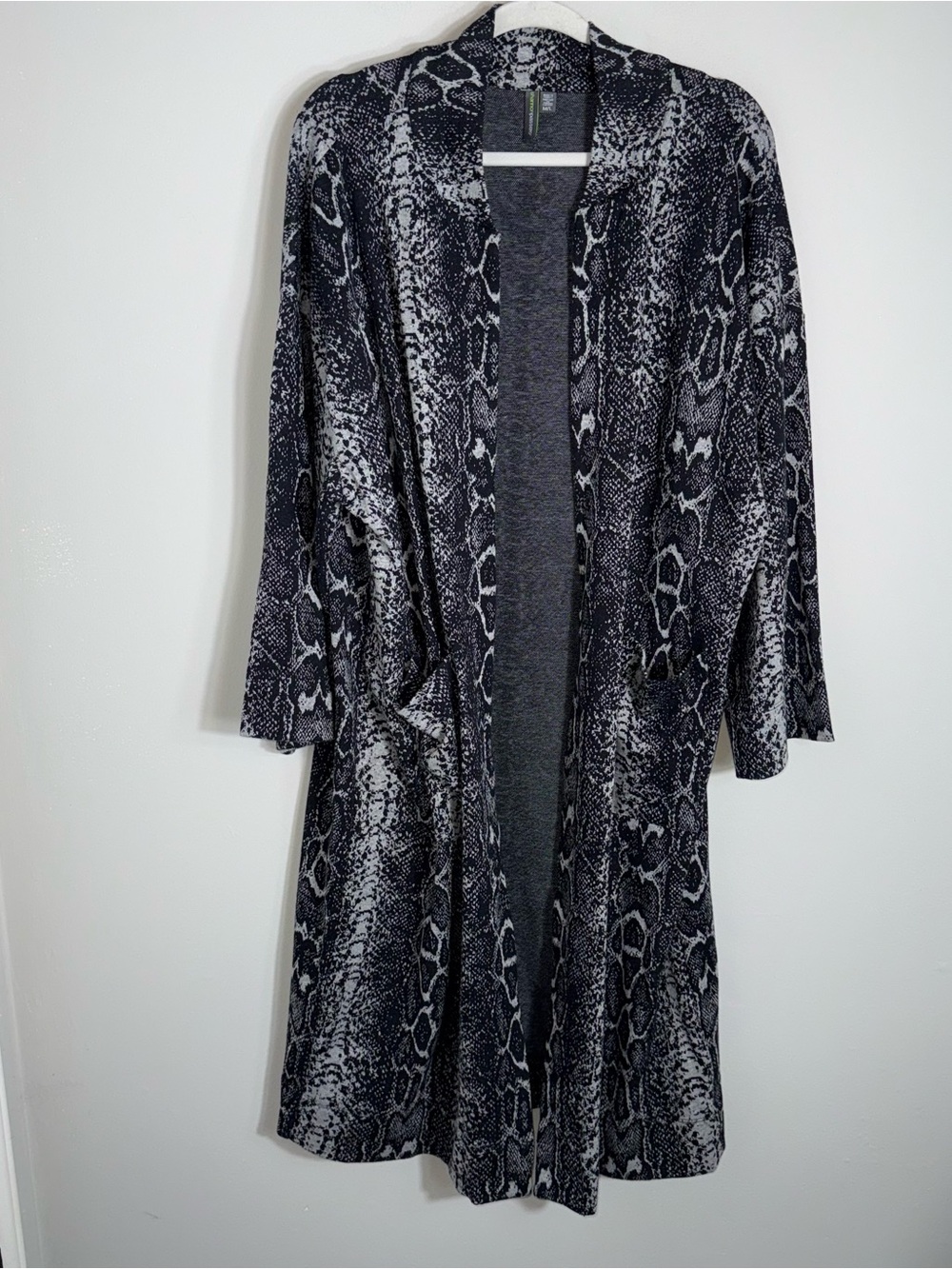 Shannon Passero Open Front Duster Sweater Cardigan-Gray Black Snake Print-M/L
